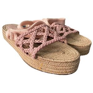 SCHUTZ 10 Wedge Sandals Espadrille Lace Up Ankle Ties Pink Braided